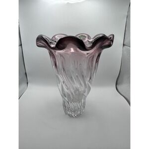 Shannon Crystal "Designs Of Ireland" Purple Ruffle Top Vase‎ 9" Hand Blown